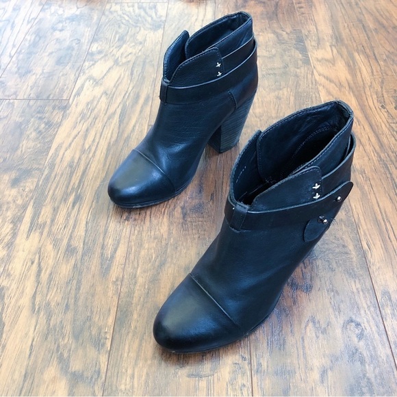 Rag & Bone • Harrow black leather ankle boots heeled bootie moto celeb strappy - Picture 2 of 15